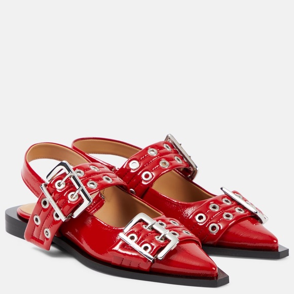 red ganni feminine buckle sling back ballerinas size 38 like new in box